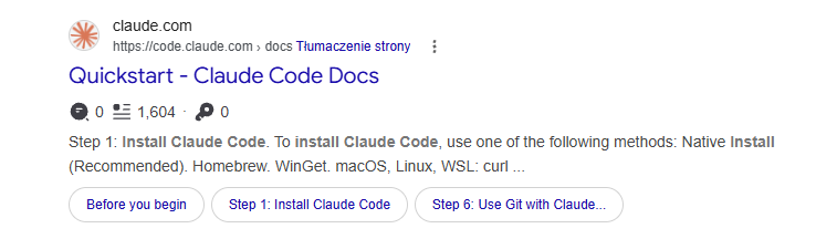 Wyniki wyszukiwań na claude code