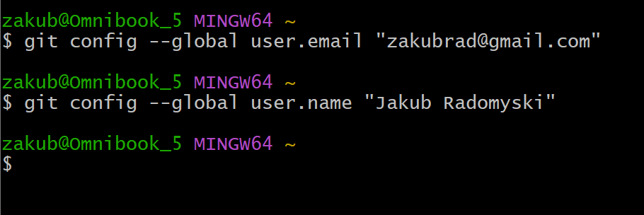 Globalne ustawienie adresu e-mail i nazwy autora commitów w Git.
