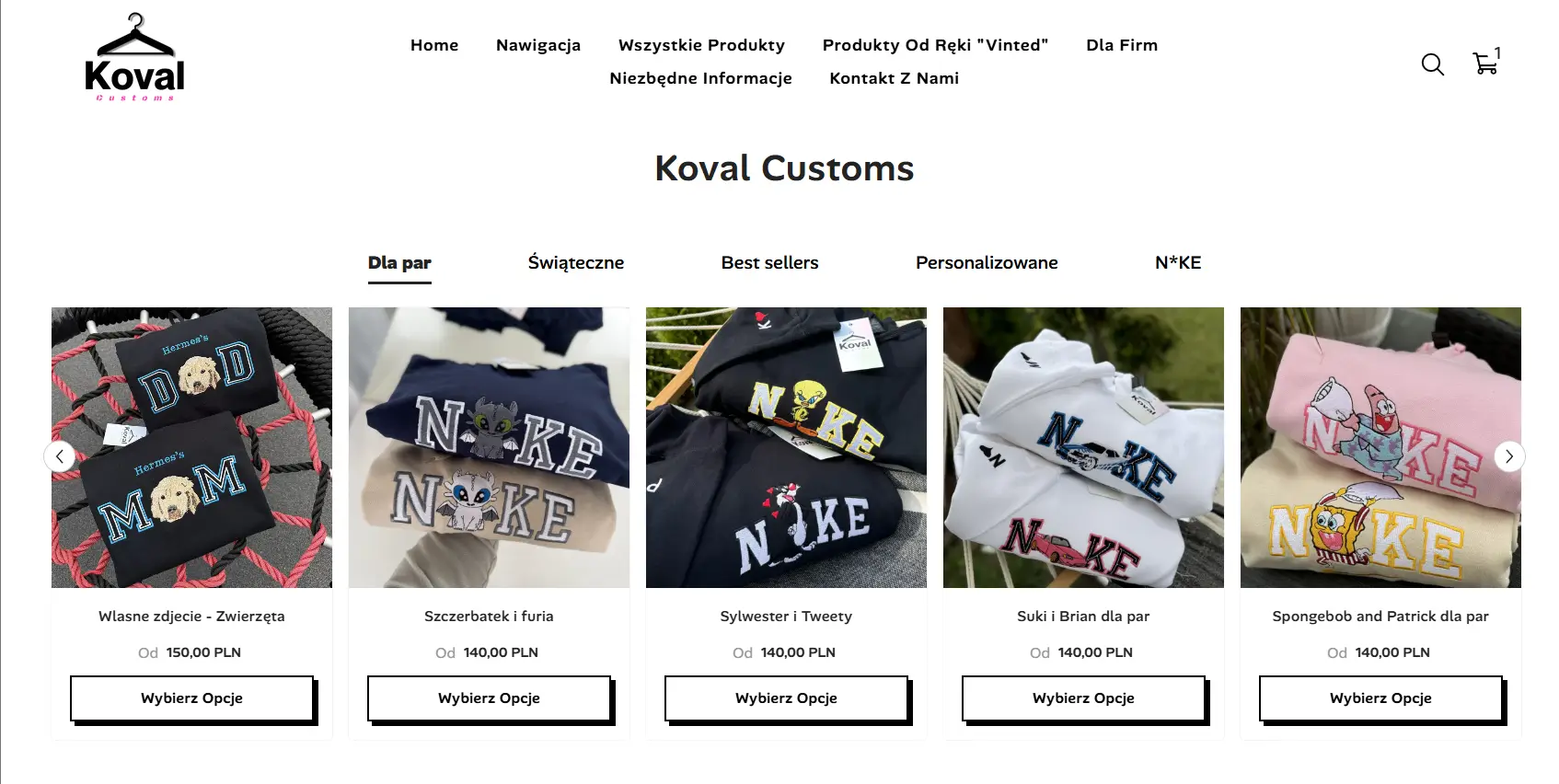 Strona sklepu Koval Customs