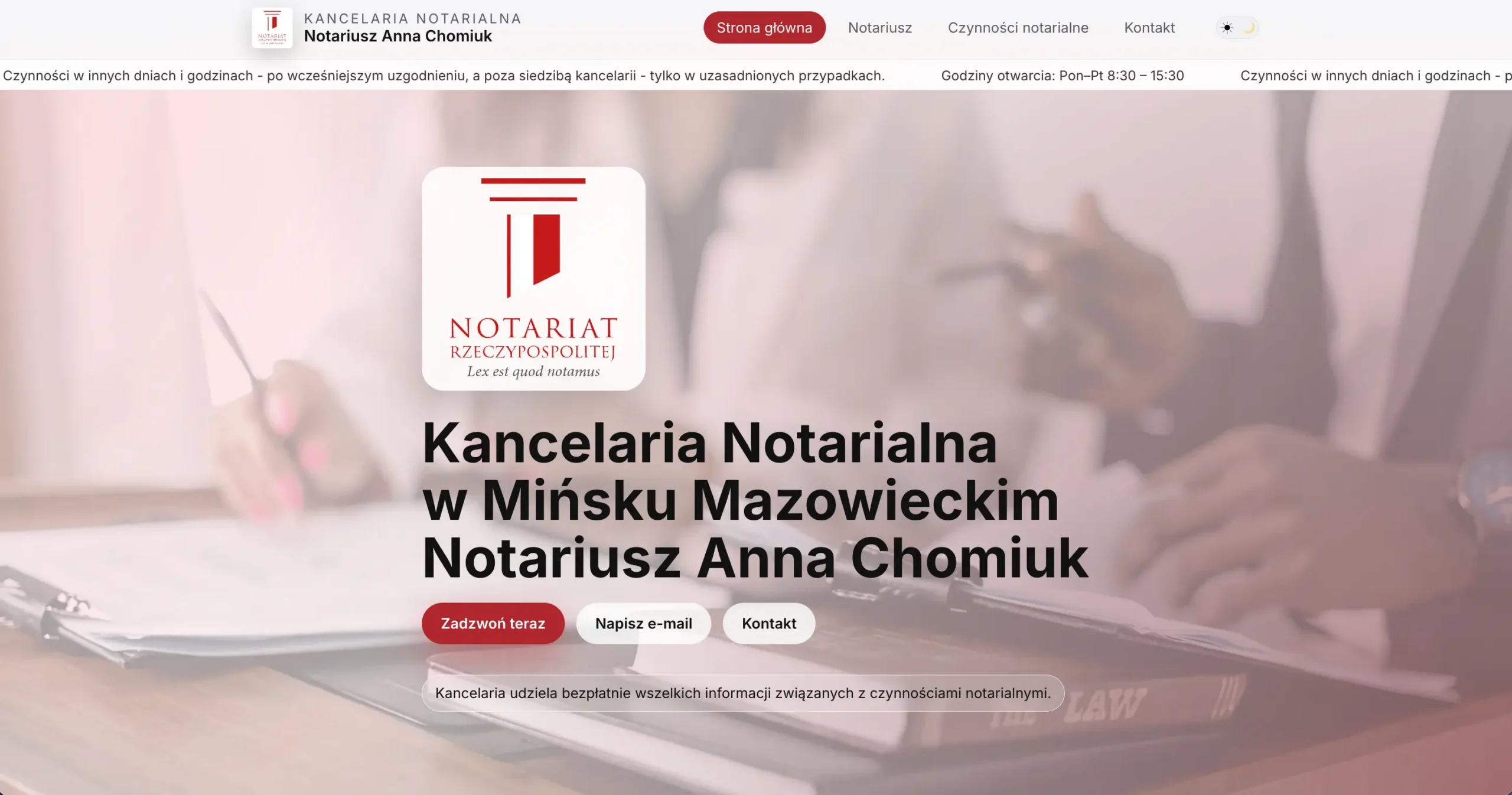 Realizacja strony kancelarii notarialnej w Mińsku Mazowieckim